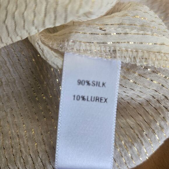 Cache Women Silk Metallic Sheer Lace Button Top L Boho Western Prairie Victorian - Picture 7 of 10